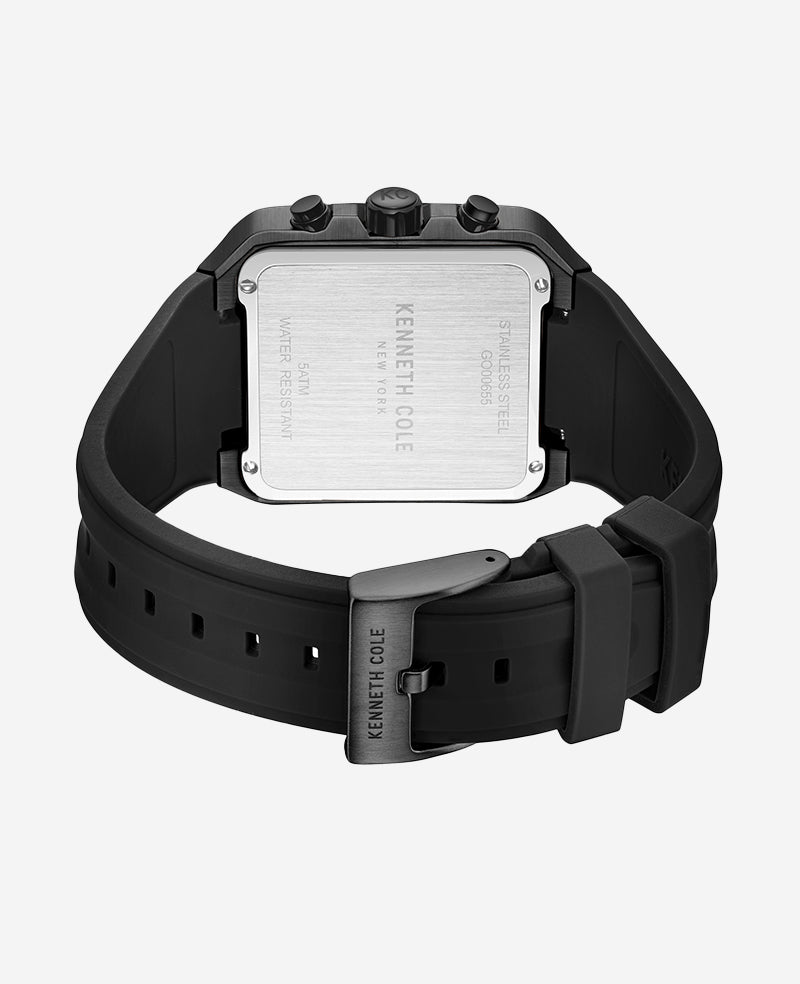 Kenneth Cole - Skeleton Automatic Gold Tone Bezel Black Silicone Strap Watch MENS WATCHES for Men