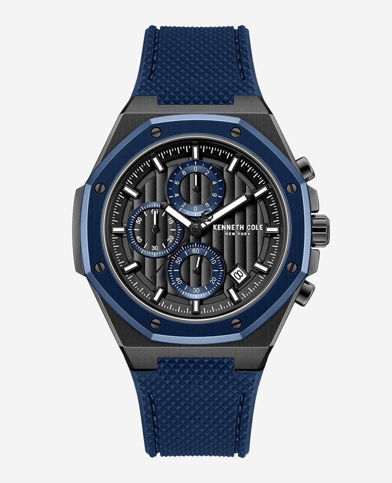 Kenneth Cole - Dress Sport Chronograph Two-Tone Silicone Strap Watch MENS WATCHES for Men 