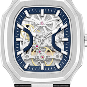 Skeleton Automatic Two-Tone Dial Leather Strap Watch