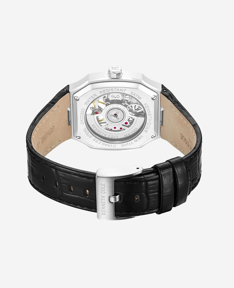 Kenneth Cole - Skeleton Automatic Two-Tone Dial Leather Strap Watch MENS WATCHES for Men