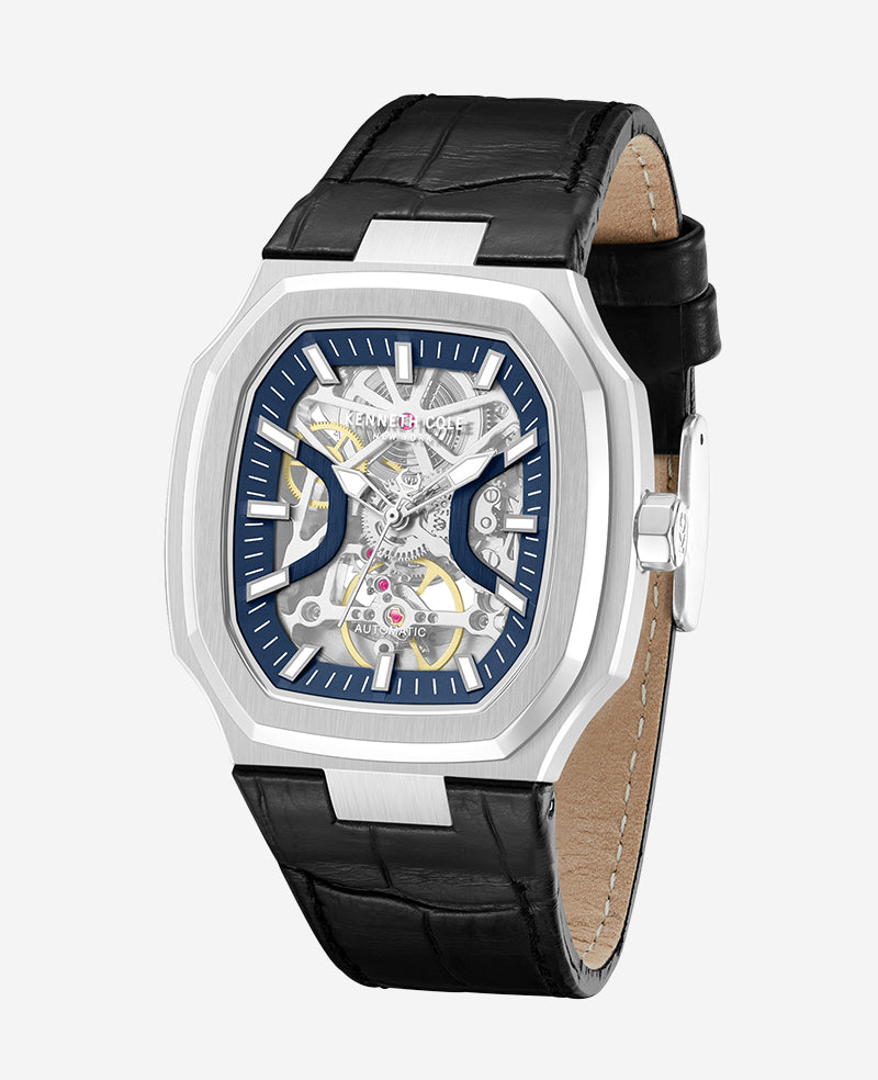 Kenneth Cole - Skeleton Automatic Two-Tone Dial Leather Strap Watch MENS WATCHES for Men