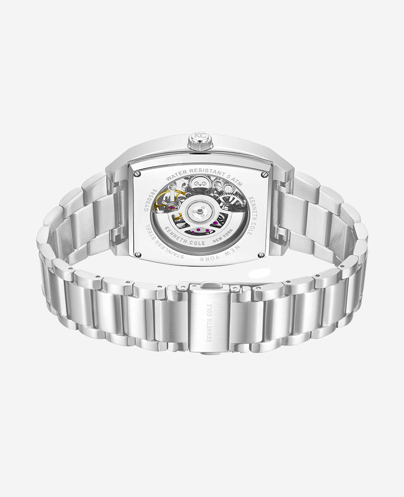 Kenneth Cole - Skeleton Automatic Black Dial Stainless Steel Bracelet Watch MENS WATCHES for Men
