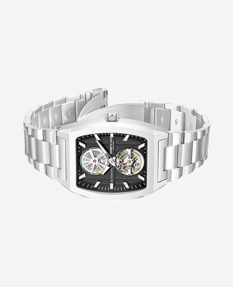 Kenneth Cole - Skeleton Automatic Black Dial Stainless Steel Bracelet Watch MENS WATCHES for Men