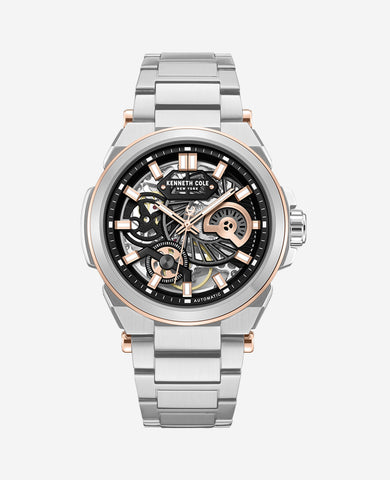 Kenneth Cole Skeleton Automatic Watch for Men – Silver/Rose display picture 1
