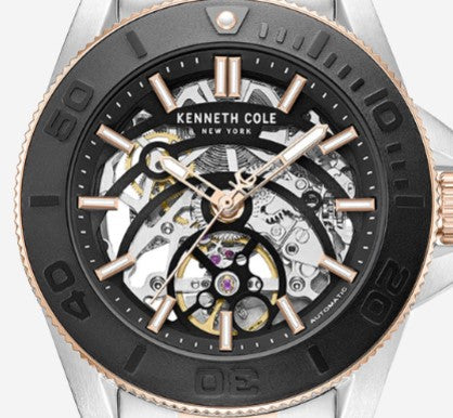 Skeleton Automatic Black Contrast Dial Two Tone Bracelet Watch