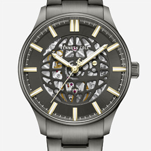 Kenneth Cole - Skeleton Automatic Gun Metal Bracelet Watch MENS WATCHES for Men