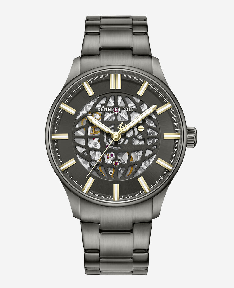 Kenneth Cole - Skeleton Automatic Gun Metal Bracelet Watch MENS WATCHES for Men