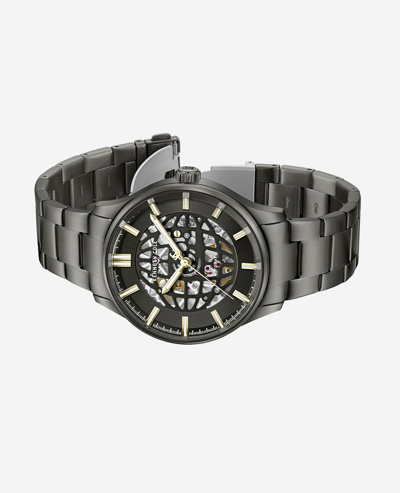 Kenneth Cole - Skeleton Automatic Gun Metal Bracelet Watch MENS WATCHES for Men