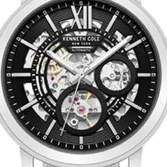 Skeleton Automatic Black Dial Stainless Steel Mesh Strap Watch