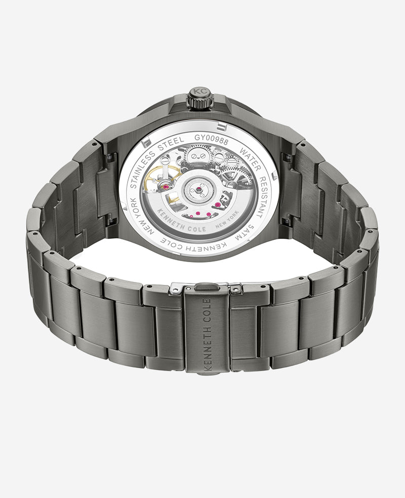 Kenneth Cole - Automatic Gun Metal Stainless Steel Bracelet Watch MENS WATCHES for Men