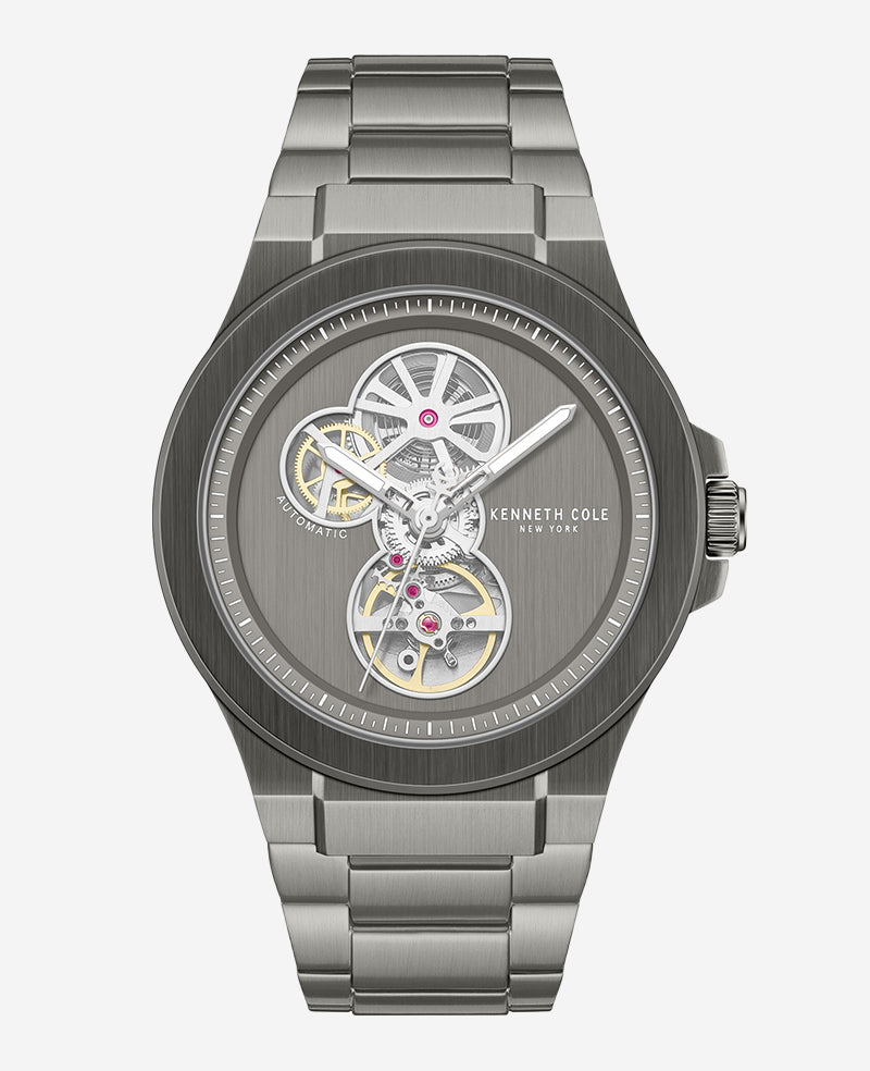 Kenneth Cole - Automatic Gun Metal Stainless Steel Bracelet Watch MENS WATCHES for Men 