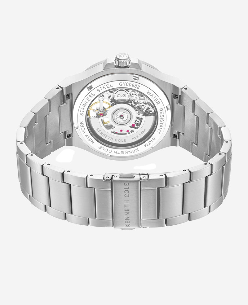 Kenneth Cole - Skeleton Automatic Gunmetal Dial Stainless Steel Bracelet Watch MENS WATCHES for Men