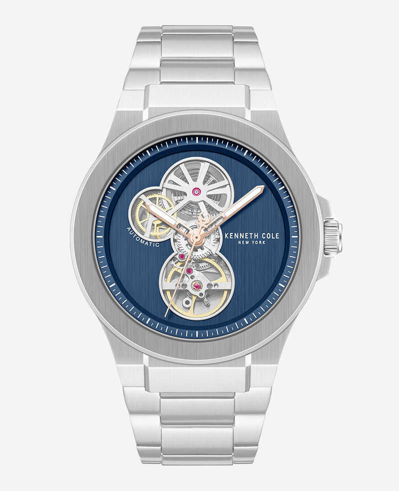 Kenneth Cole - Skeleton Automatic Gunmetal Dial Stainless Steel Bracelet Watch MENS WATCHES for Men 