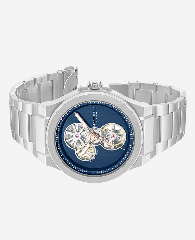 Kenneth Cole - Skeleton Automatic Gunmetal Dial Stainless Steel Bracelet Watch MENS WATCHES for Men