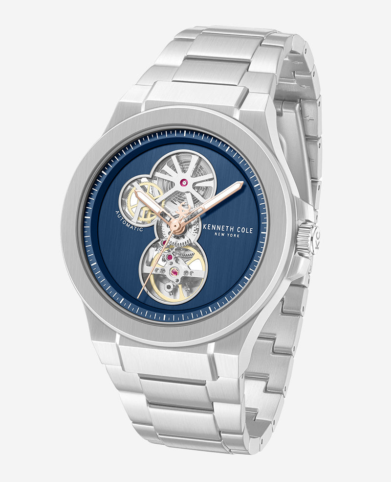 Kenneth Cole - Skeleton Automatic Gunmetal Dial Stainless Steel Bracelet Watch MENS WATCHES for Men