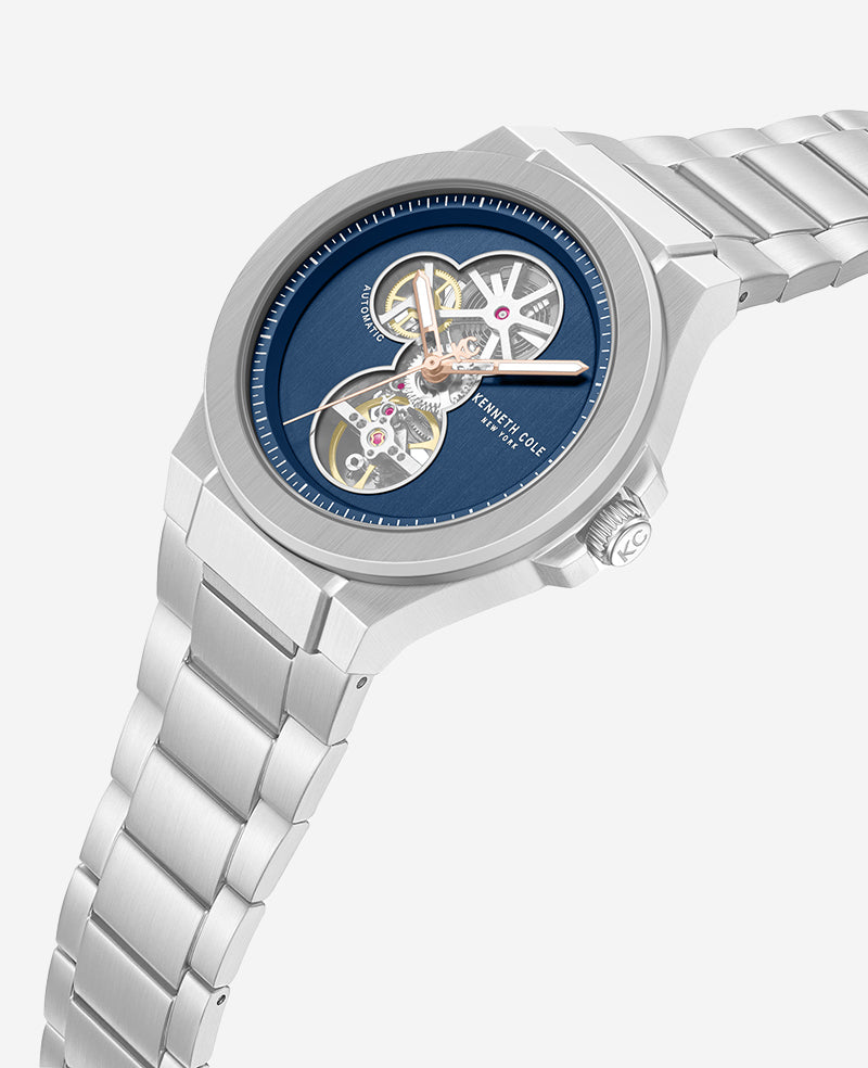 Kenneth Cole - Skeleton Automatic Gunmetal Dial Stainless Steel Bracelet Watch MENS WATCHES for Men