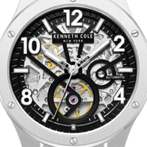 Kenneth Cole - Skeleton Automatic Silver-IP Black Dial Stainless Steel Bracelet Watch MENS WATCHES for Men