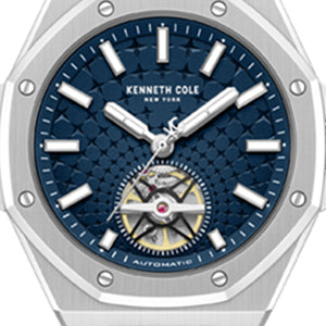 Skeleton Automatic Blue Dial Stainless Steel Bracelet Watch