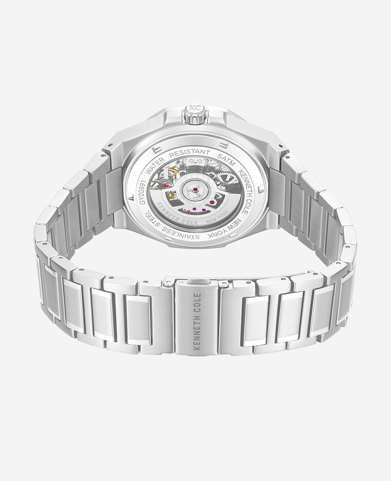 Kenneth Cole - Skeleton Automatic Blue Dial Stainless Steel Bracelet Watch MENS WATCHES for Men