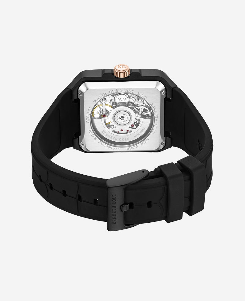 Square Skeleton Automatic Rose Gold Watch Kenneth Cole