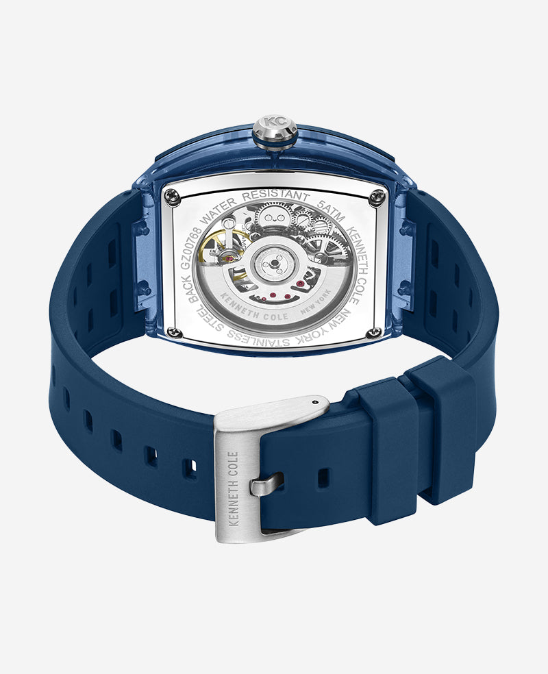 Kenneth Cole - Skeleton Automatic Blue Silicone Strap Watch MENS WATCHES for Men