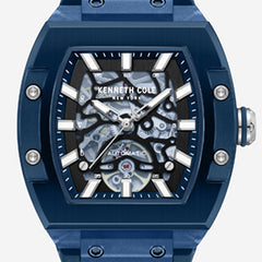 Skeleton Automatic Blue Silicone Strap Watch