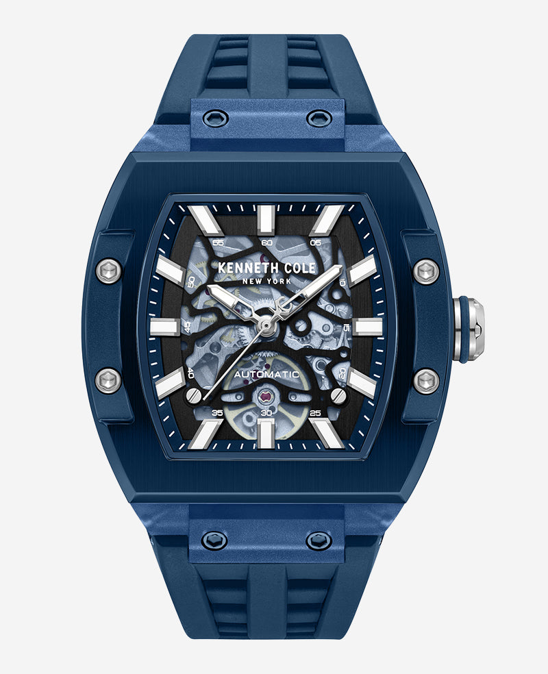 Kenneth Cole - Skeleton Automatic Blue Silicone Strap Watch MENS WATCHES for Men
