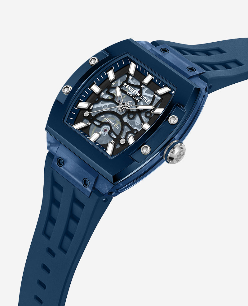 Kenneth Cole - Skeleton Automatic Blue Silicone Strap Watch MENS WATCHES for Men