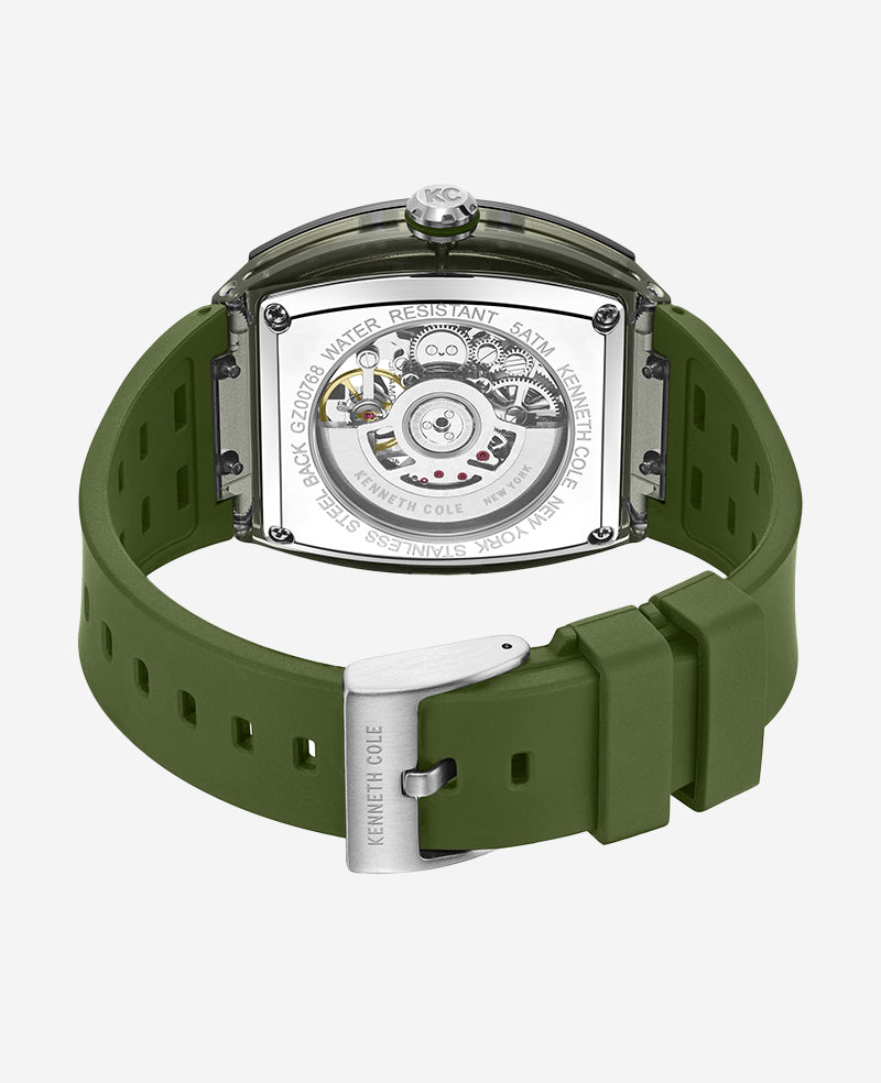 Kenneth Cole - Skeleton Automatic Green Silicone Strap Watch MENS WATCHES for Men