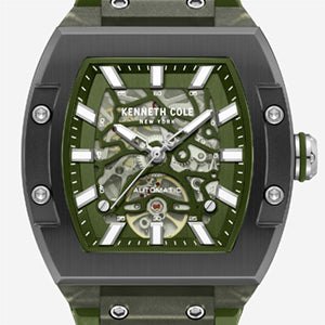 Skeleton Automatic Green Silicone Strap Watch