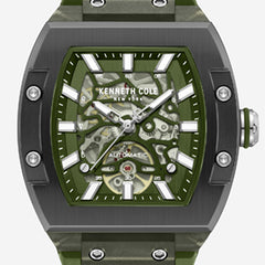 Skeleton Automatic Green Silicone Strap Watch
