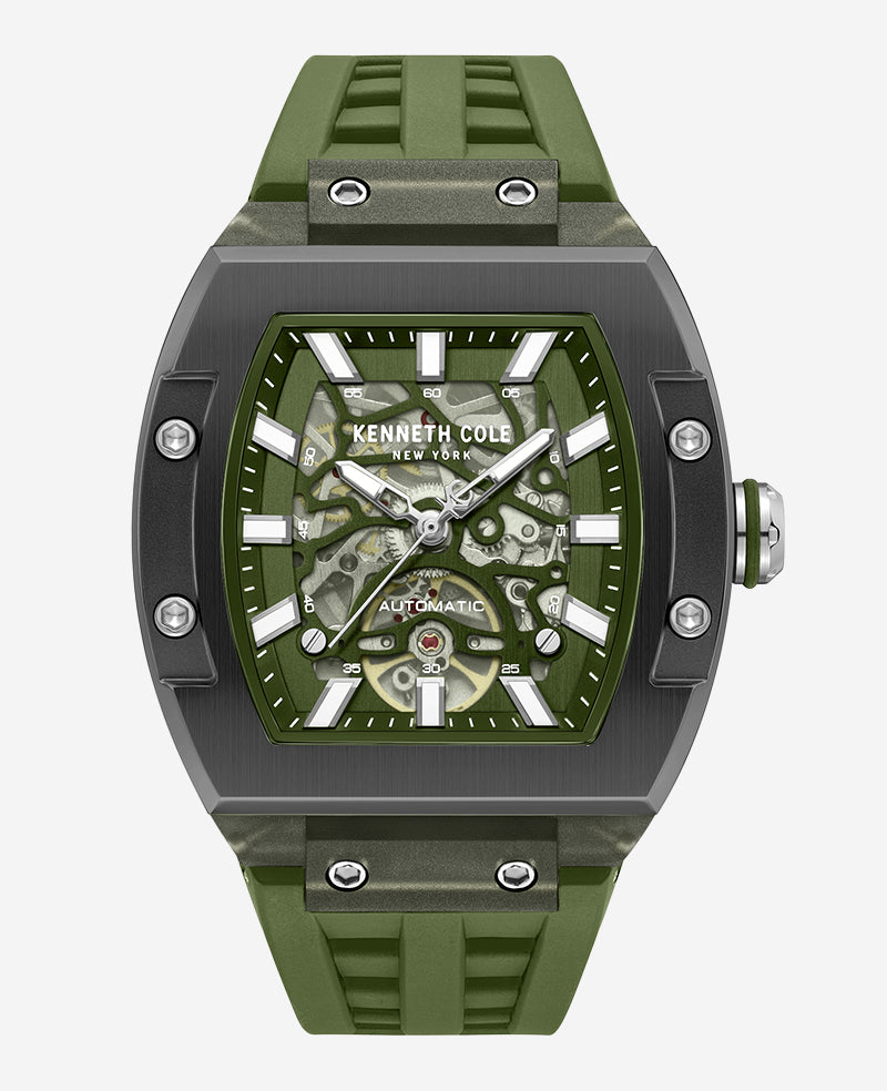 Kenneth Cole - Skeleton Automatic Green Silicone Strap Watch MENS WATCHES for Men