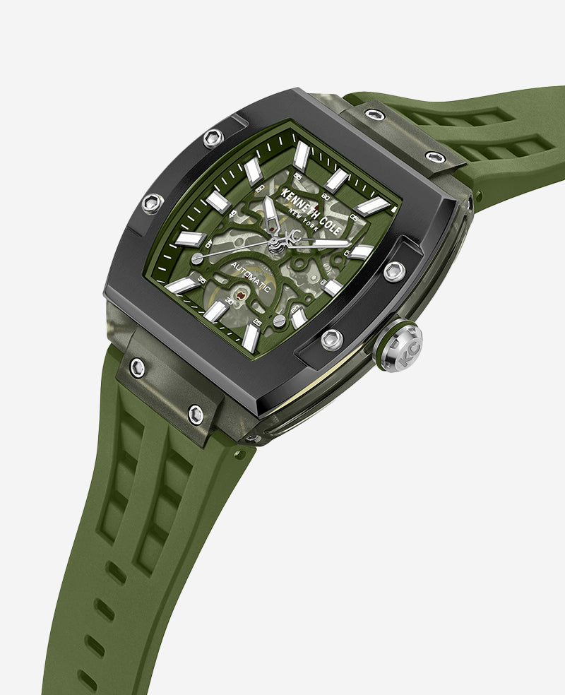 Kenneth Cole - Skeleton Automatic Green Silicone Strap Watch MENS WATCHES for Men