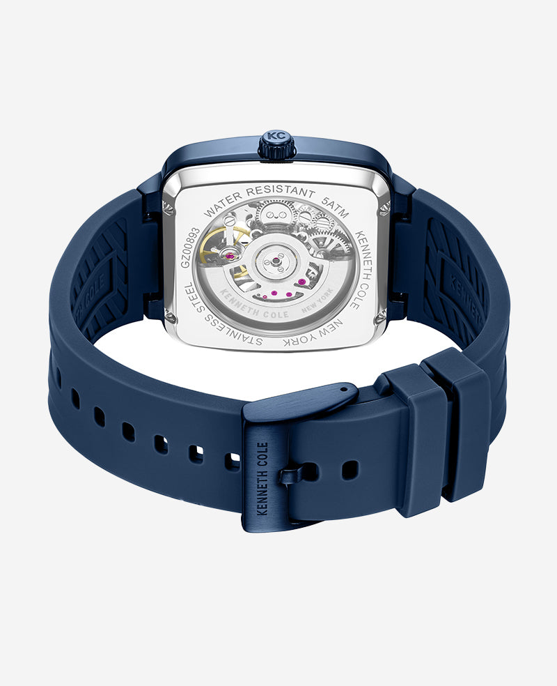 Kenneth Cole - Skeleton Automatic Blue Silicone Strap Watch MENS WATCHES for Men