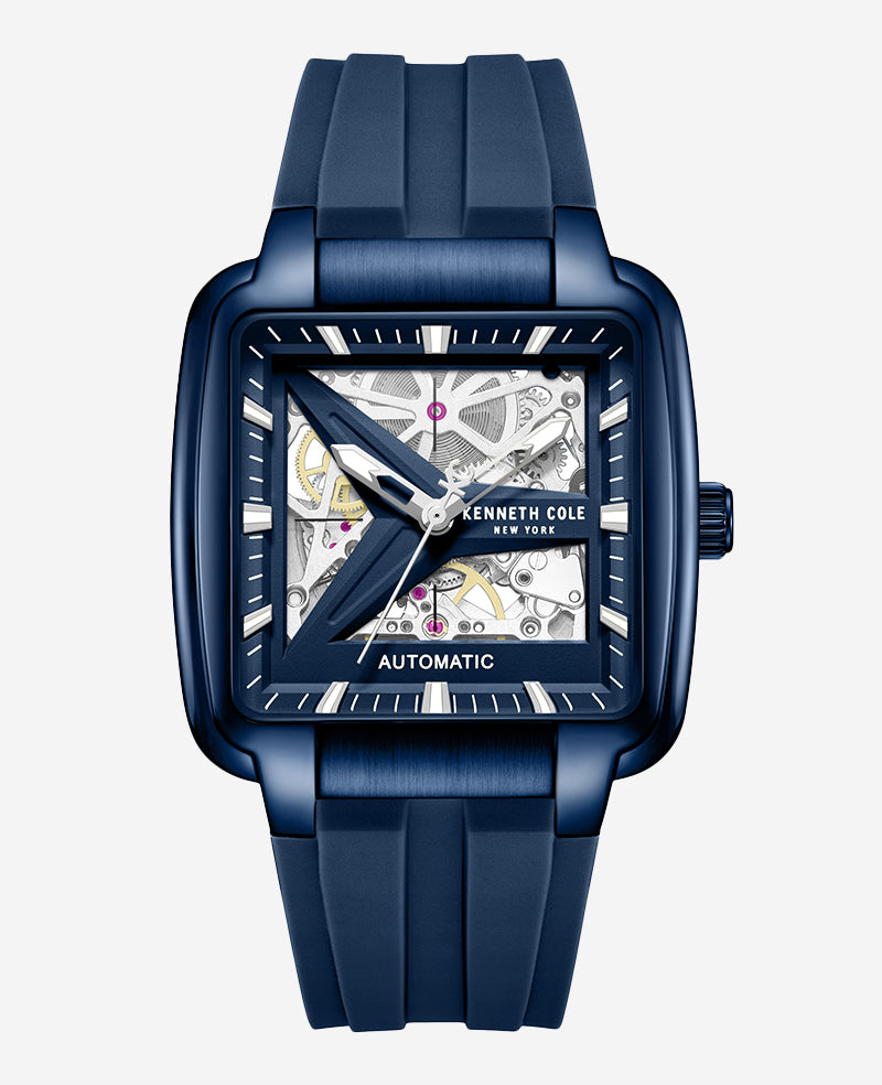 Kenneth Cole - Skeleton Automatic Blue Silicone Strap Watch MENS WATCHES for Men