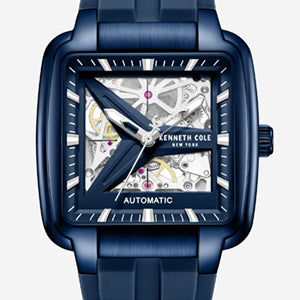Skeleton Automatic Blue Silicone Strap Watch