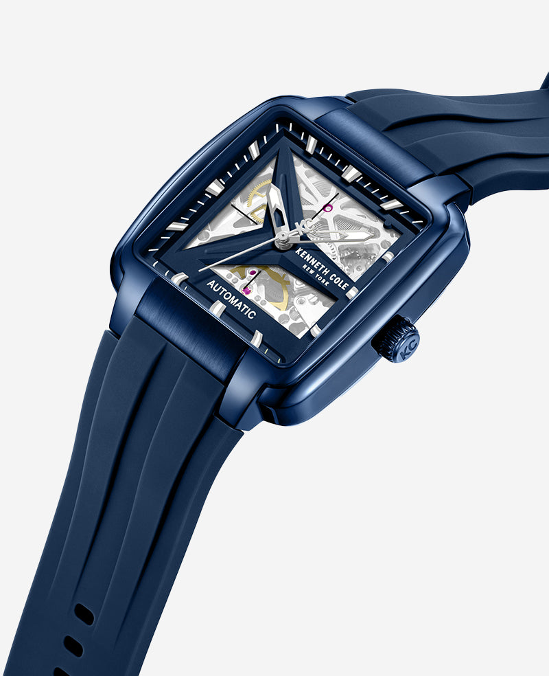 Kenneth Cole - Skeleton Automatic Blue Silicone Strap Watch MENS WATCHES for Men