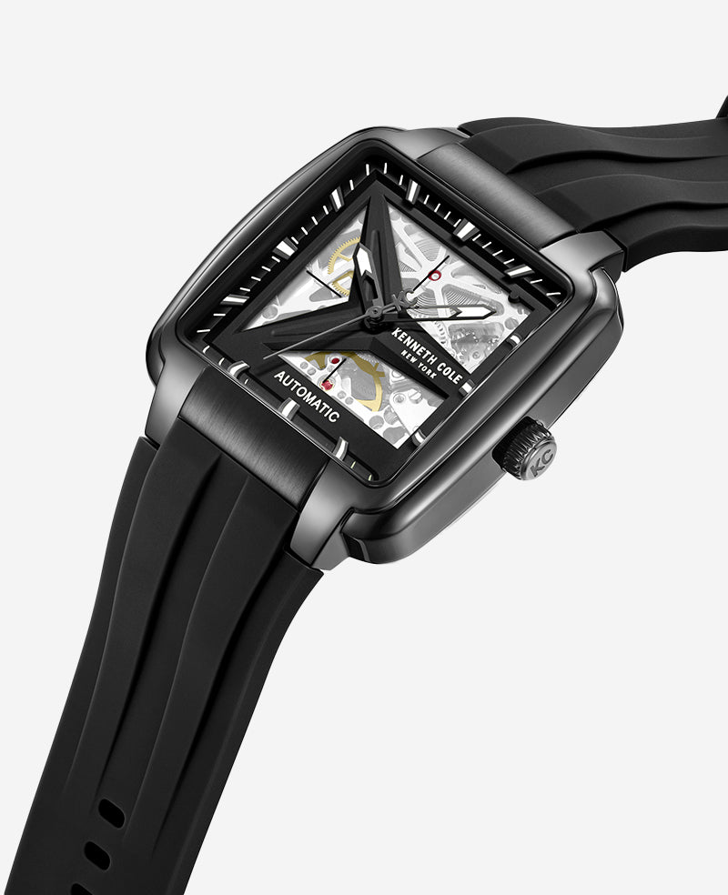 Kenneth Cole - Skeleton Automatic Black Silicone Strap Watch MENS WATCHES for Men