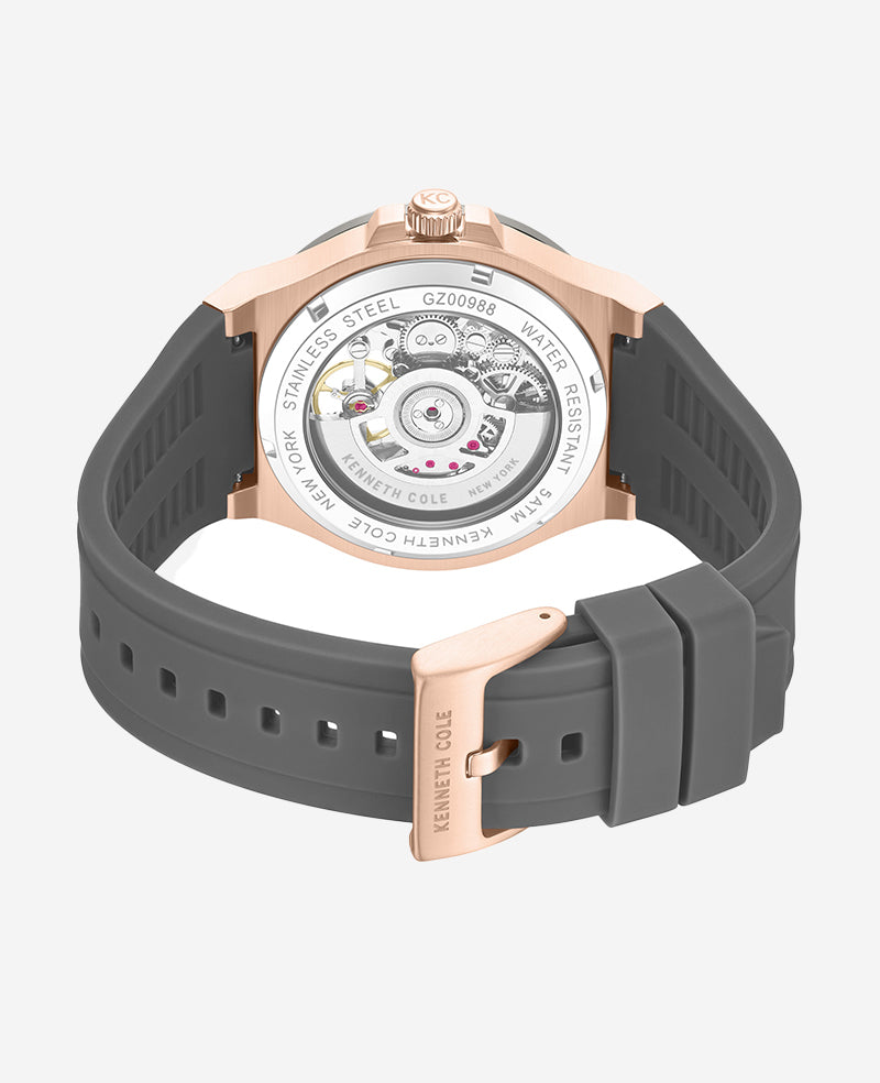 Kenneth Cole - Skeleton Automatic Rose Gold Silicone Strap Watch MENS WATCHES for Men