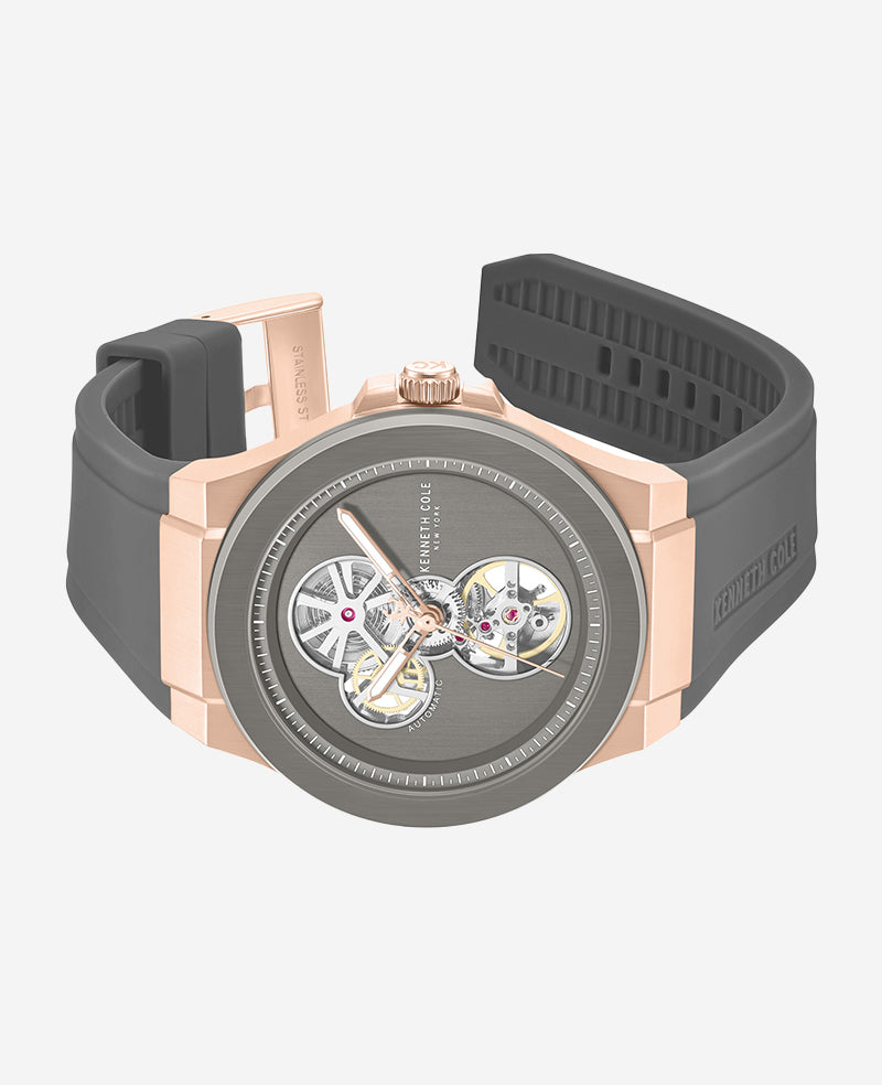 Kenneth Cole - Skeleton Automatic Rose Gold Silicone Strap Watch MENS WATCHES for Men