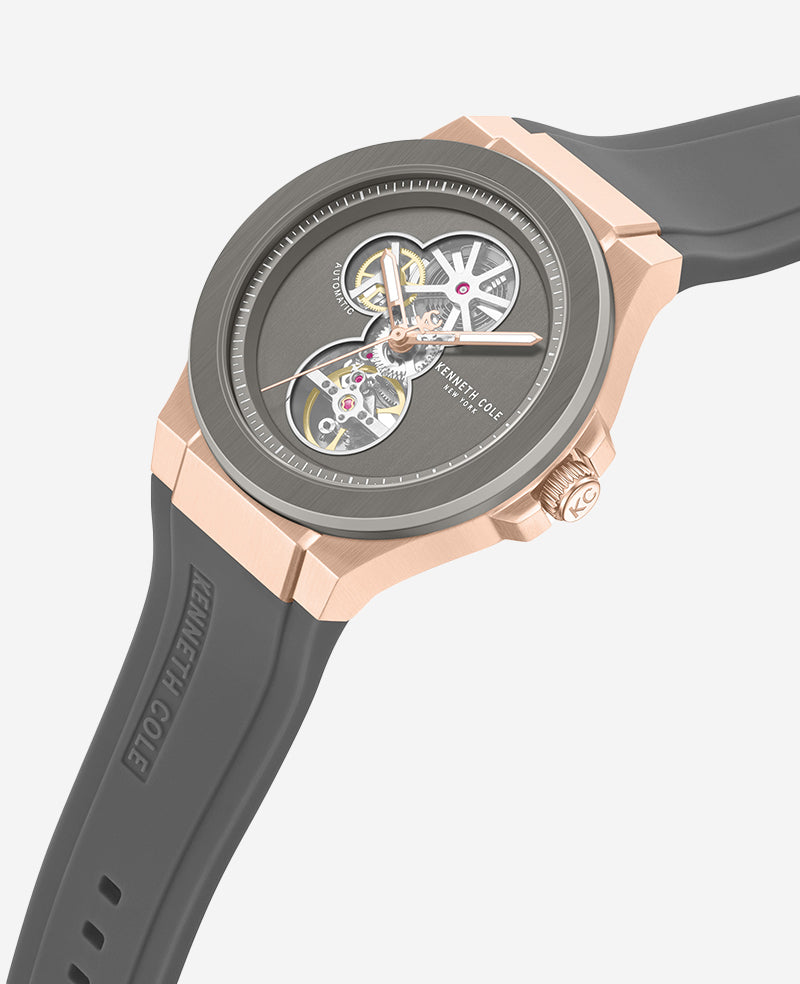 Kenneth Cole - Skeleton Automatic Rose Gold Silicone Strap Watch MENS WATCHES for Men