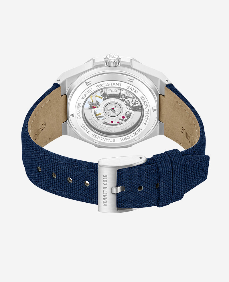 Kenneth Cole - Skeleton Automatic Blue Dial Nylon Strap Watch MENS WATCHES for Men