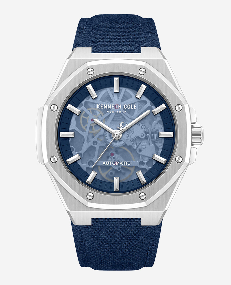 Kenneth Cole - Skeleton Automatic Blue Dial Nylon Strap Watch MENS WATCHES for Men 