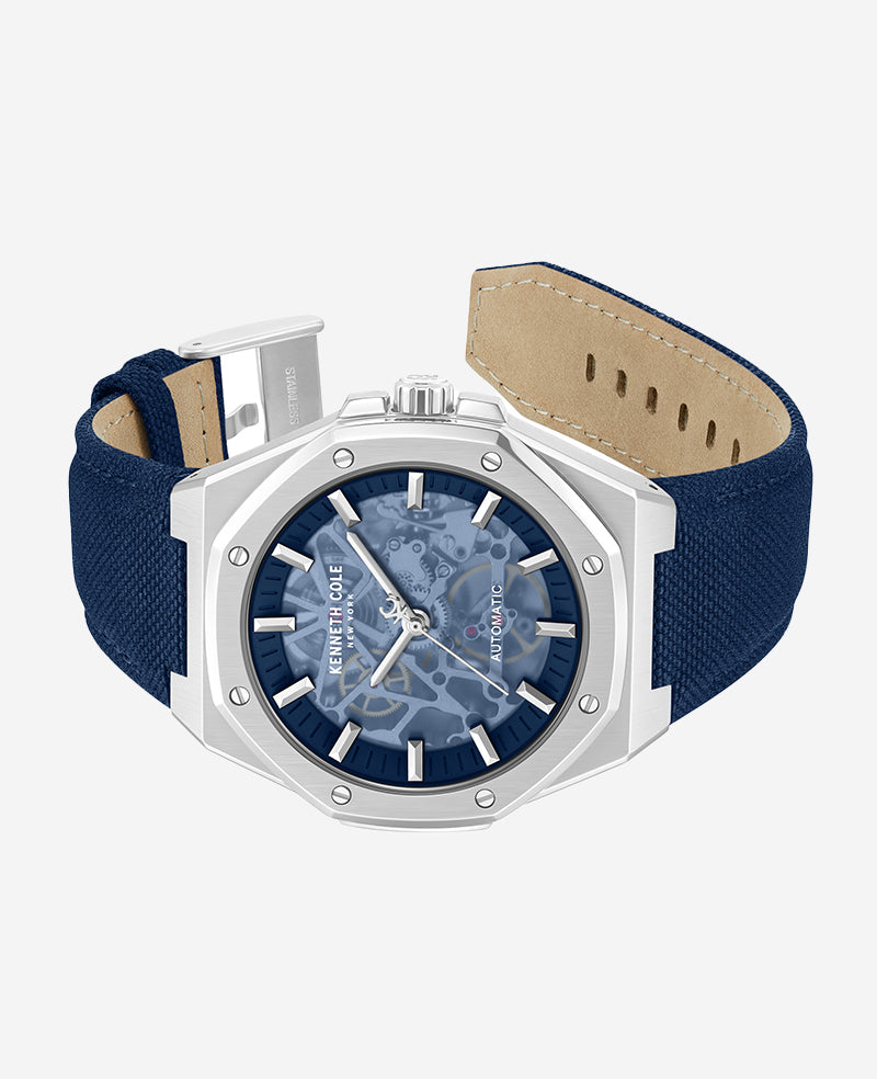 Kenneth Cole - Skeleton Automatic Blue Dial Nylon Strap Watch MENS WATCHES for Men