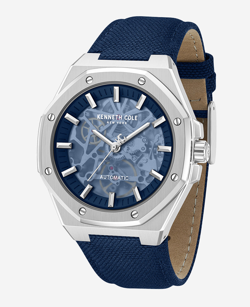 Kenneth Cole - Skeleton Automatic Blue Dial Nylon Strap Watch MENS WATCHES for Men