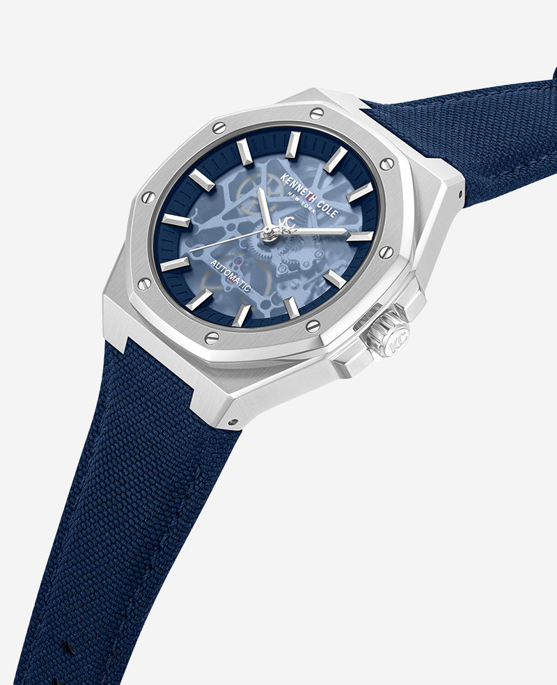 Kenneth Cole - Skeleton Automatic Blue Dial Nylon Strap Watch MENS WATCHES for Men