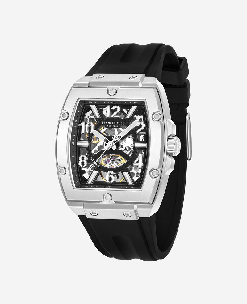 Kenneth Cole - Skeleton Automatic Silicone Strap Watch MENS WATCHES for Men