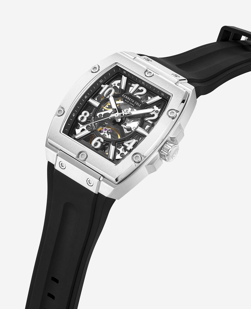 Kenneth Cole - Skeleton Automatic Silicone Strap Watch MENS WATCHES for Men