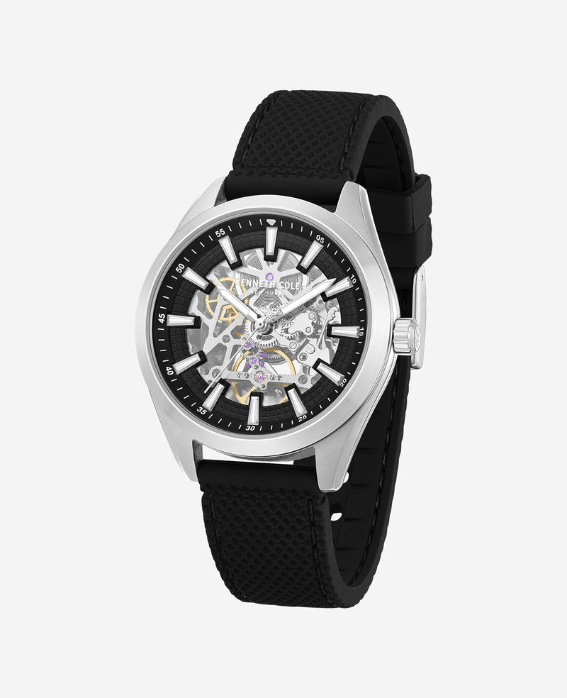 Kenneth Cole - Skeleton Automatic Silicone Strap Watch MENS WATCHES for Men