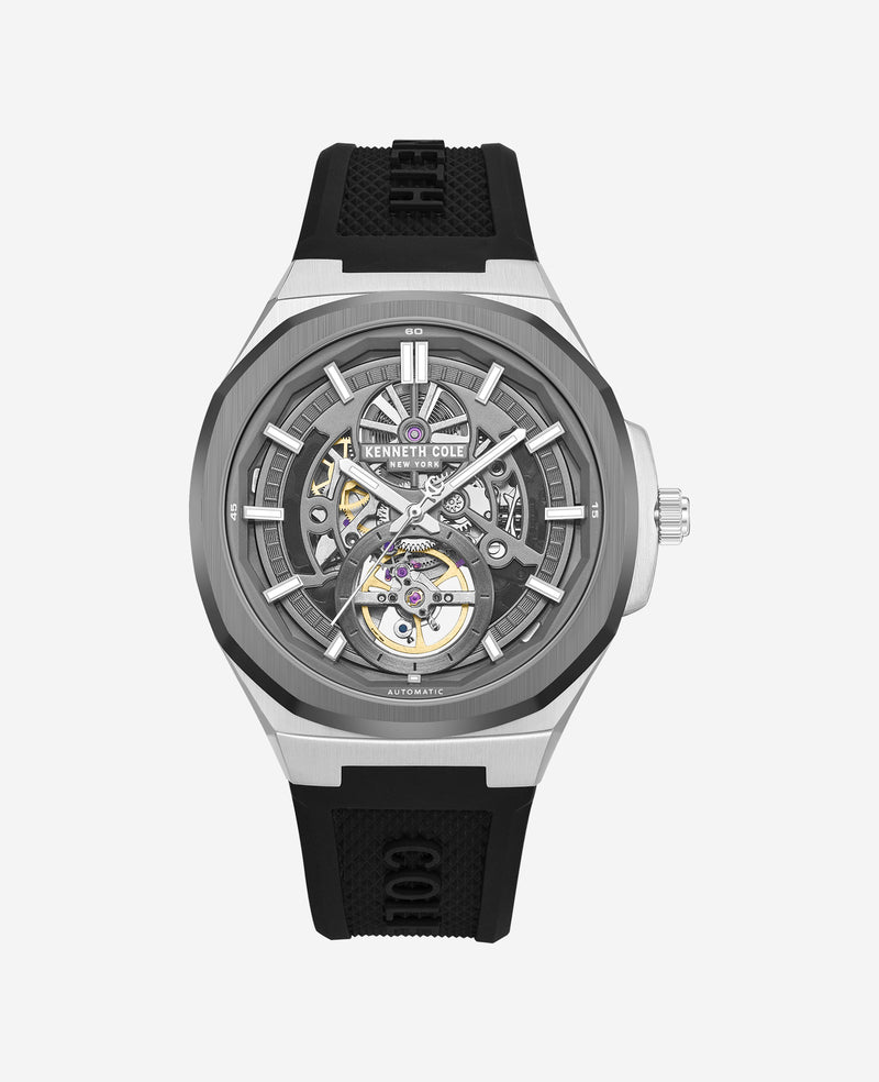 Kenneth Cole - Skeleton Automatic Silicone Strap Watch MENS WATCHES for Men
